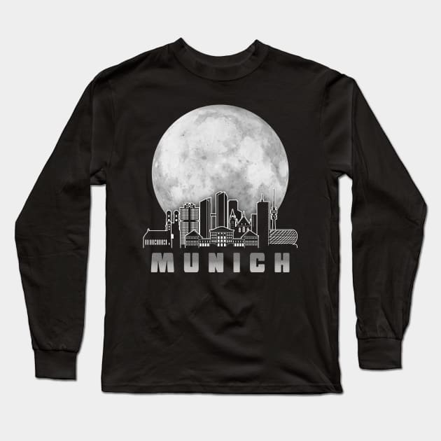 Munich Germany Skyline Full Moon Long Sleeve T-Shirt by travel2xplanet